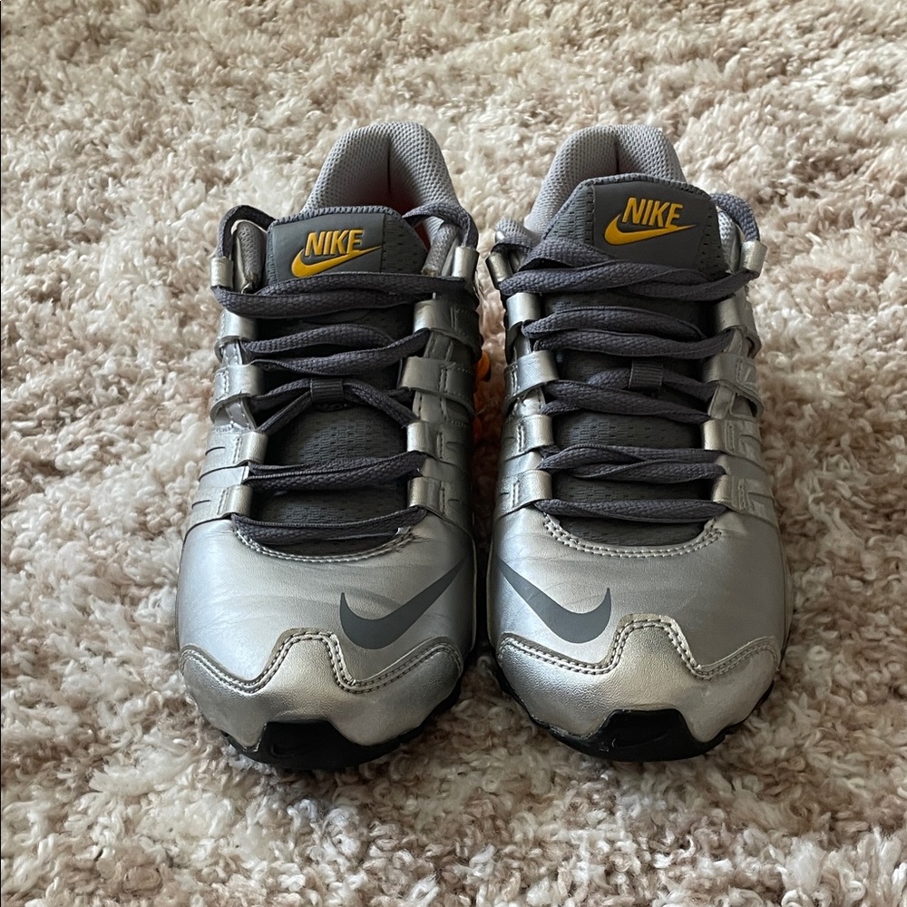 Nike Shock Metallic Silver and Orange Sneakers
